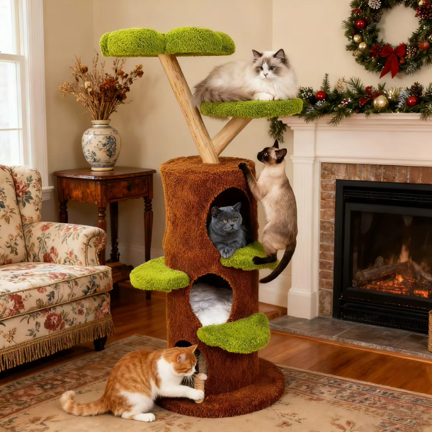 Arbre à chat multi-niveaux avec niches et plateformes – 148 cm