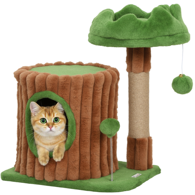 Arbre à chat avec niche cylindrique et poteau sisal – 53 cm