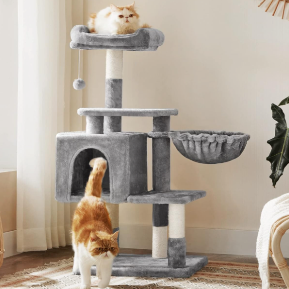 Arbre à chat multi-niveaux avec niche, hamac et plateformes – 110 cm