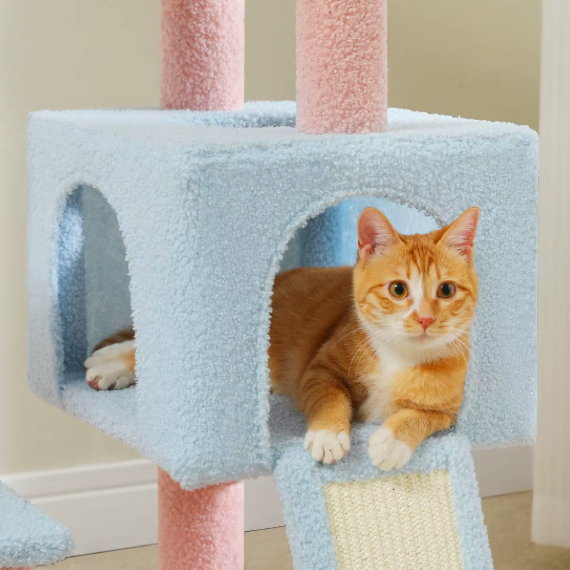 Arbre à chat multi-niveaux avec hamac, niche et rampe sisal – 120 cm