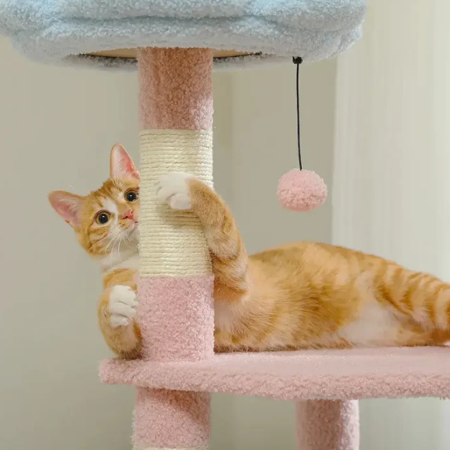 Arbre à chat multi-niveaux avec hamac, niche et rampe sisal – 120 cm