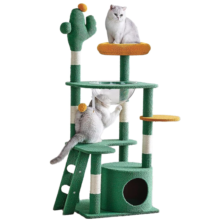 Arbre à chat cactus multi-niveaux avec capsule transparente et niche