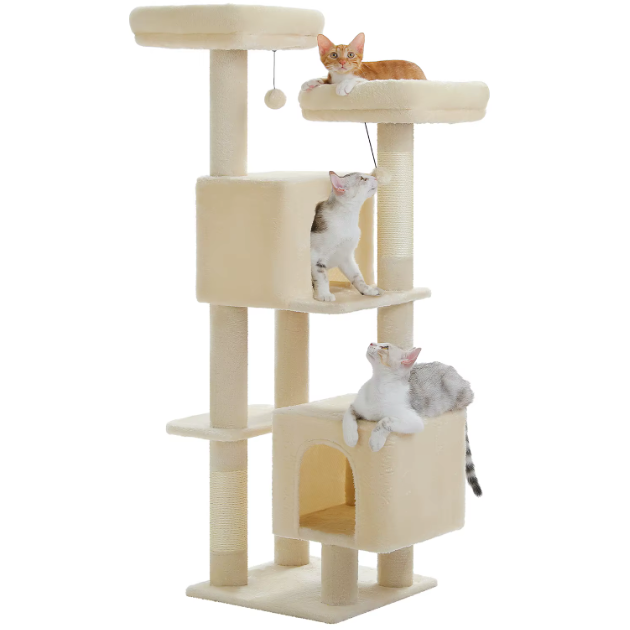 Arbre à chat multi-niveaux avec niches et plateformes fleur – 133 cm