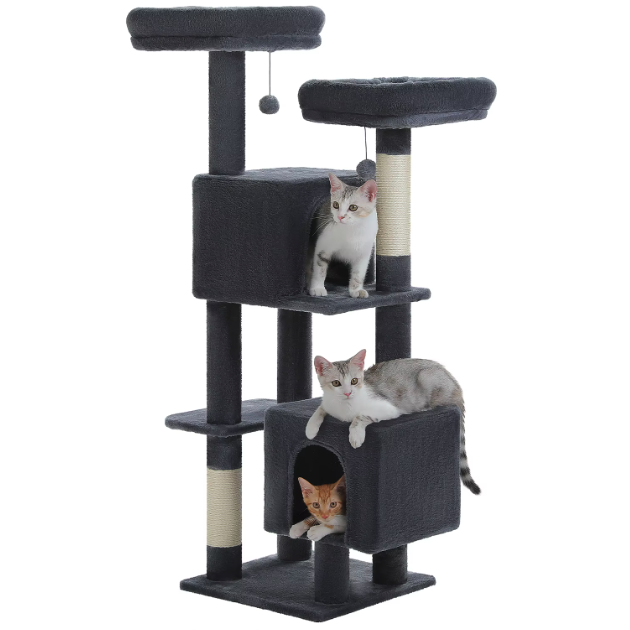 Arbre à chat multi-niveaux avec niches et plateformes fleur – 133 cm