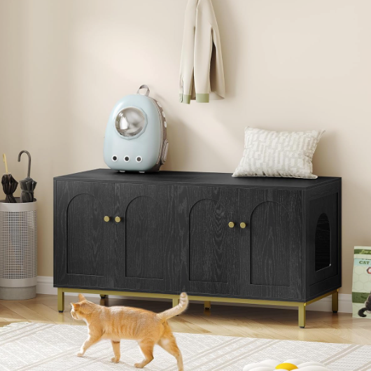 Meuble litière pour chat double compartiment 119 cm