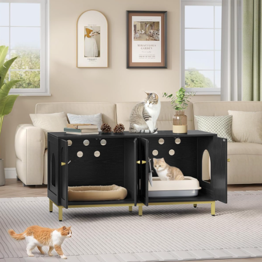 Meuble litière pour chat double compartiment 119 cm
