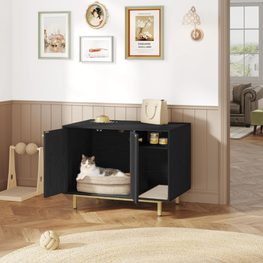 Meuble litière pour chat avec compartiment et étagère 80 cm