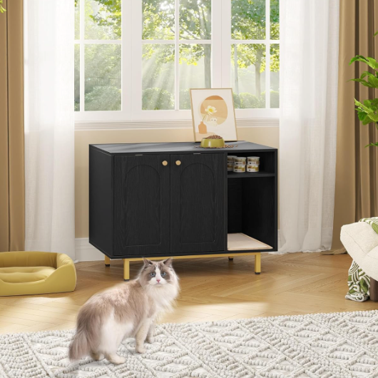 Meuble litière pour chat avec compartiment et étagère 80 cm