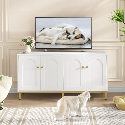 Meuble litière pour chat double compartiment blanc 119 cm