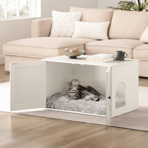 Meuble litière pour chat avec portes et entrée latérale 80 cm