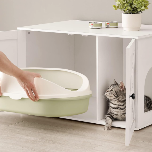 Meuble litière pour chat avec portes et entrée latérale 80 cm