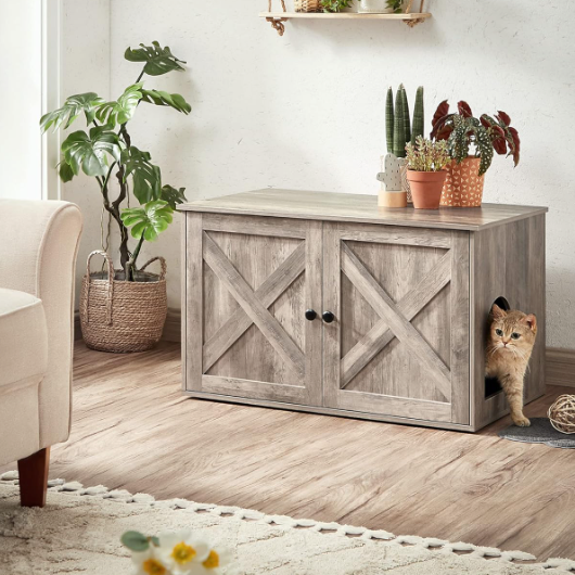 Meuble litière pour chat avec portes et entrée latérale 80 cm