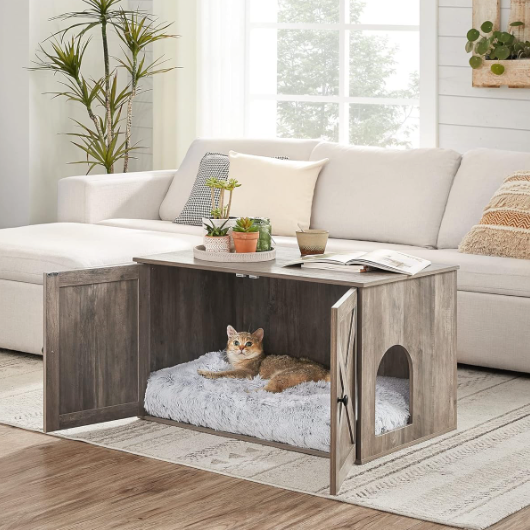 Meuble litière pour chat avec portes et entrée latérale 80 cm