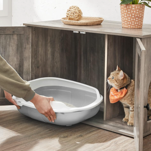 Meuble litière pour chat avec portes et entrée latérale 80 cm