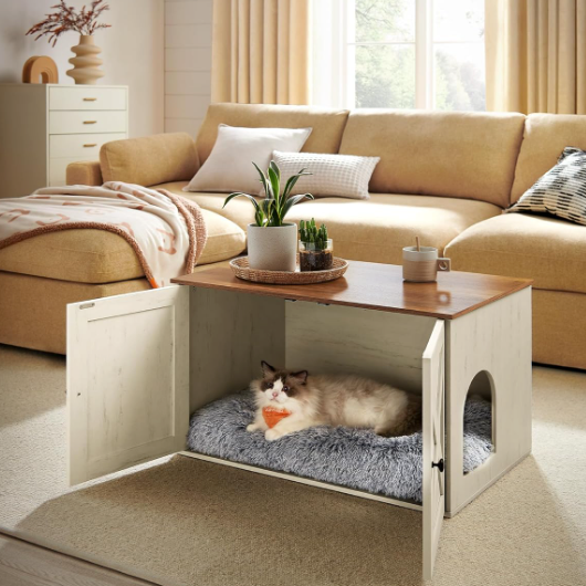 Meuble litière pour chat avec portes et entrée latérale 80 cm