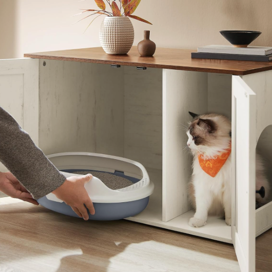 Meuble litière pour chat avec portes et entrée latérale 80 cm