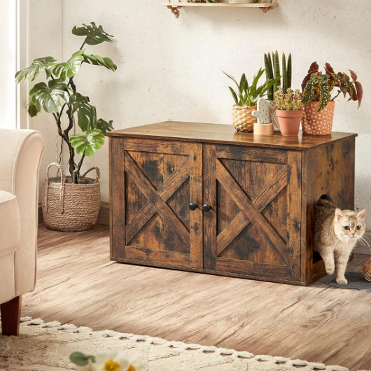 Meuble litière pour chat avec portes et entrée latérale 80 cm