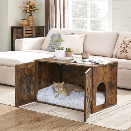 Meuble litière pour chat avec portes et entrée latérale 80 cm