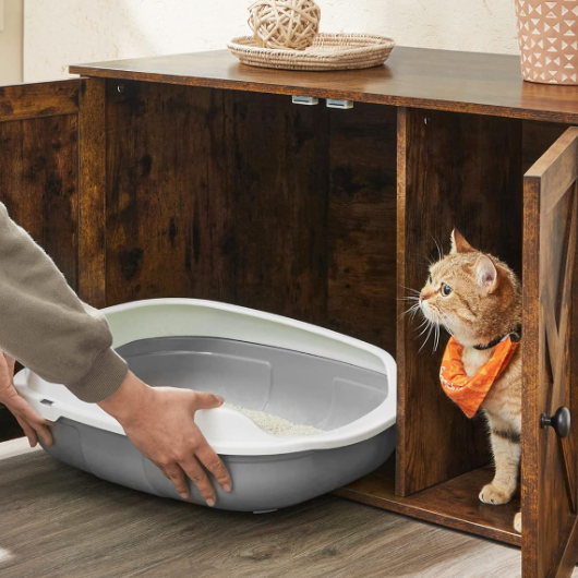 Meuble litière pour chat avec portes et entrée latérale 80 cm