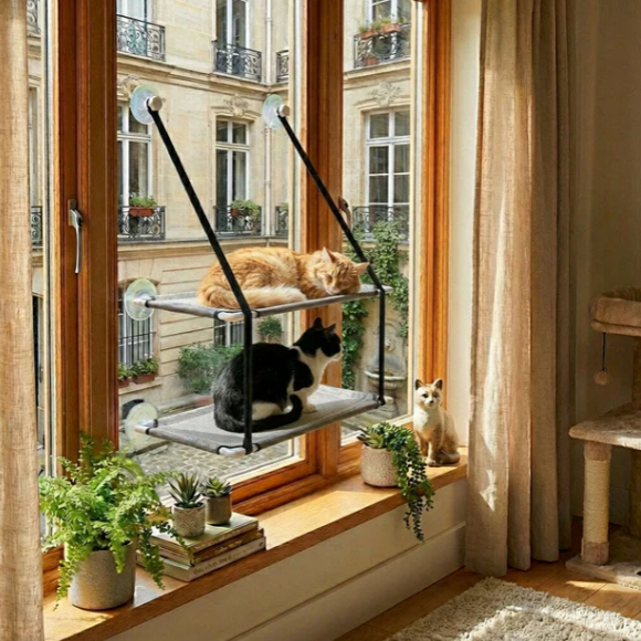 Hamac de fenêtre double étage pour chat avec ventouses 51 × 31 cm
