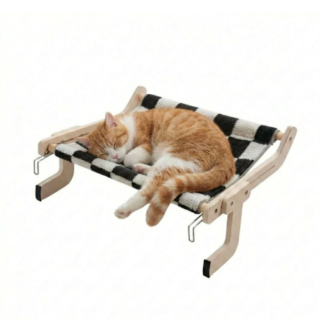 Hamac de lit pour chat avec support en bois et fixation par crochet