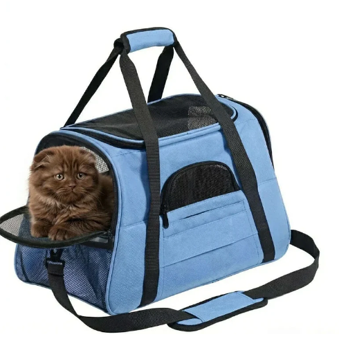 Sac de transport pliable pour chat en tissu oxford avec ouverture zippée