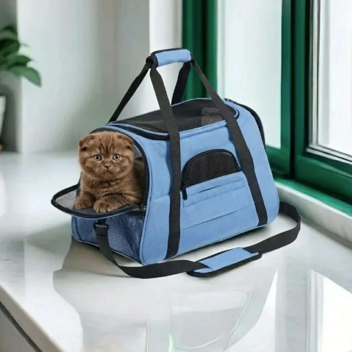 Sac de transport pliable pour chat en tissu oxford avec ouverture zippée