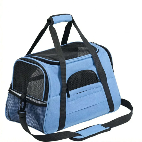Sac de transport pliable pour chat en tissu oxford avec ouverture zippée