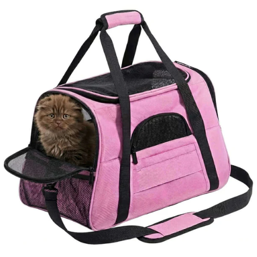 Sac de transport pliable pour chat en tissu oxford avec ouverture zippée