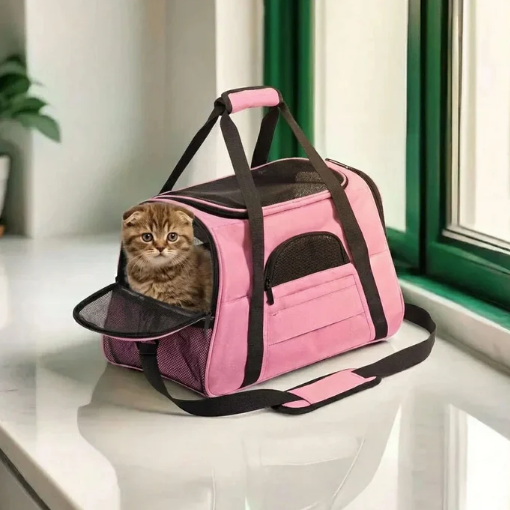 Sac de transport pliable pour chat en tissu oxford avec ouverture zippée