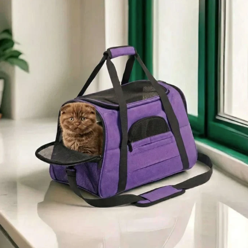 Sac de transport pliable pour chat en tissu oxford avec ouverture zippée