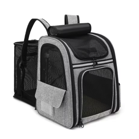 Sac à dos de transport pour chat pliable avec compartiment latéral en maille dépliable