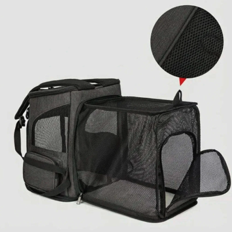 Sac à dos de transport pour chat pliable avec compartiment latéral en maille dépliable
