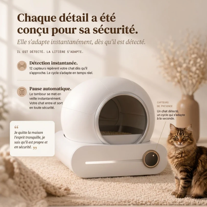 Litière automatique pour chat avec contrôle par application