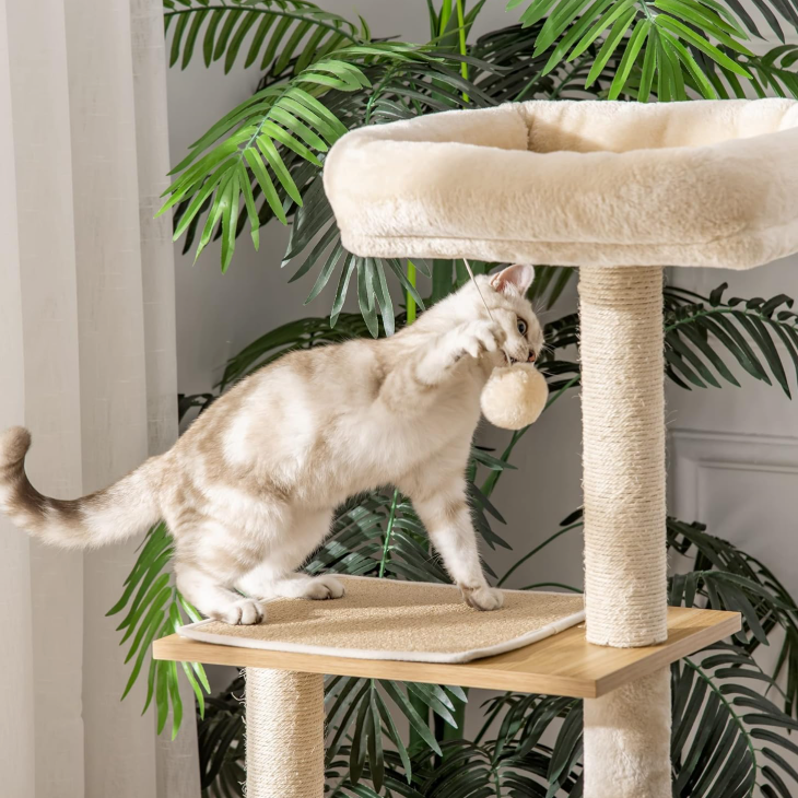 Arbre à chat en bois avec niche, hamac et plateformes 126 cm