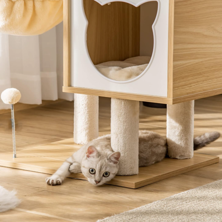 Arbre à chat en bois avec niche, hamac et plateformes 126 cm