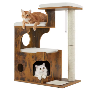 Arbre à chat en MDF avec niche, plateformes et poteau en sisal 86 cm