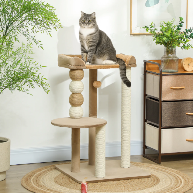 Arbre à chat avec plateforme rembourrée et poteaux en sisal 86 cm