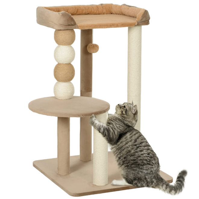 Arbre à chat avec plateforme rembourrée et poteaux en sisal 86 cm