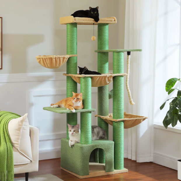 Arbre à chat multi-niveaux 170 cm avec niche, hamacs et poteaux en sisal