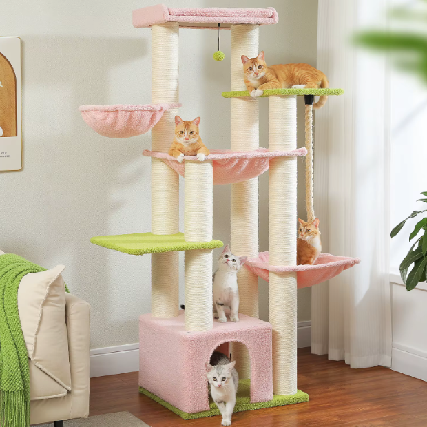 Arbre à chat multi-niveaux 170 cm avec niche, hamacs et poteaux en sisal