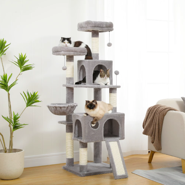 Arbre à chat 162 cm avec niches, hamac, rampe et poteaux en sisal
