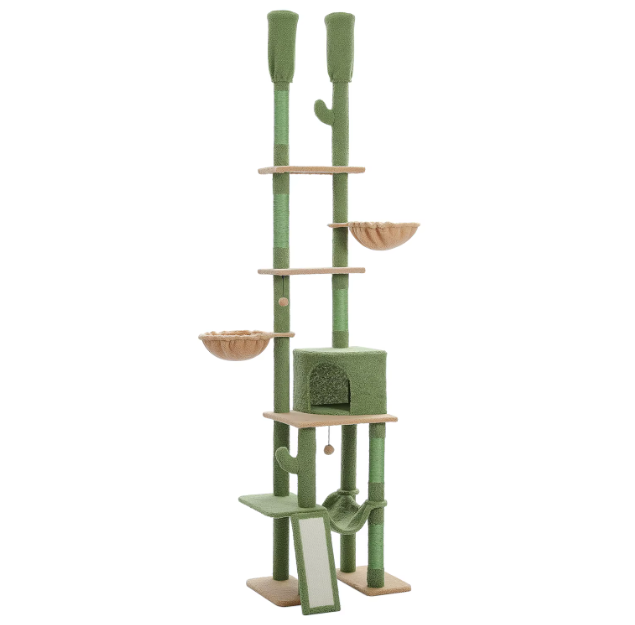 Arbre à chat réglable sol plafond 216–285 cm avec niche, paniers, hamac et poteaux en sisal