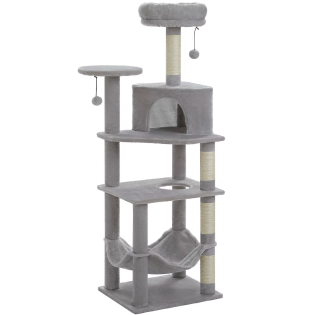 Arbre à chat 140 cm avec niche, hamac et poteaux en sisal