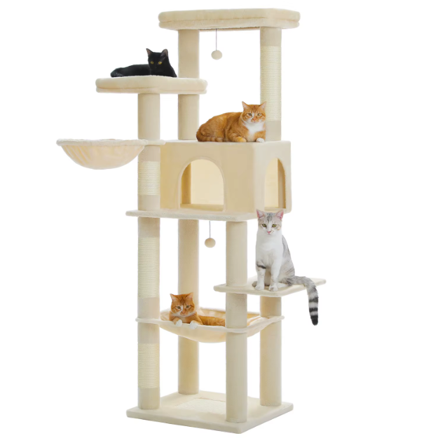 Arbre à chat 186 cm avec niche, hamac, panier et poteaux en sisal