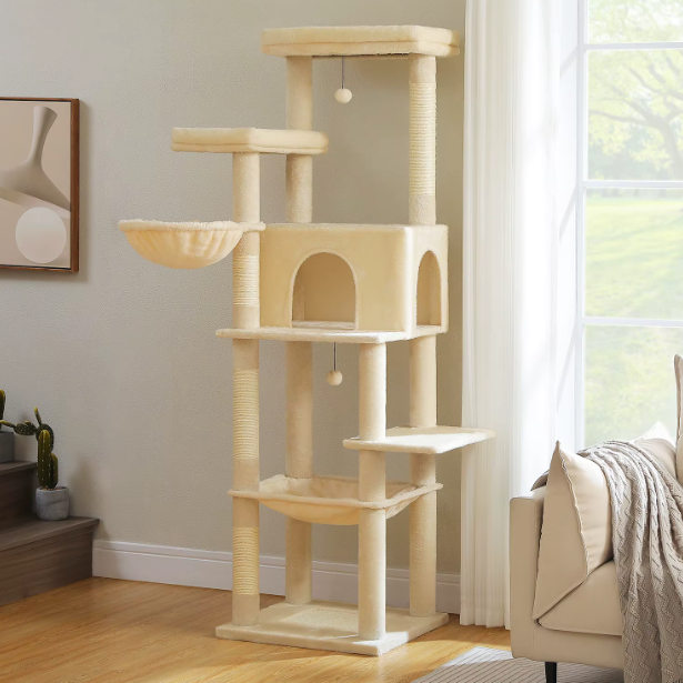 Arbre à chat 186 cm avec niche, hamac, panier et poteaux en sisal