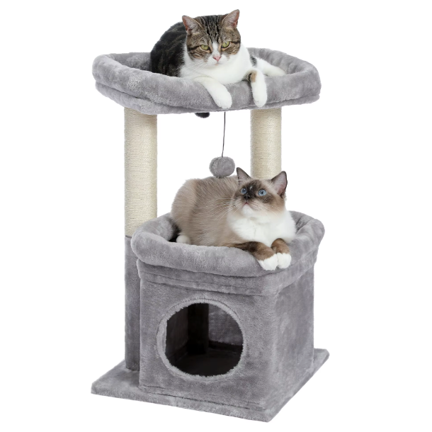 Arbre à chat 84 cm avec niche, hamac, plateforme et poteaux en sisal
