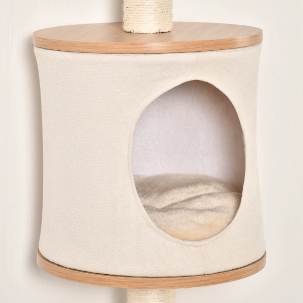 Arbre à chat mural avec plateformes, poteaux en sisal et niche