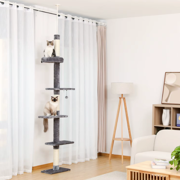 Arbre à chat réglable du sol au plafond avec poteaux en sisal