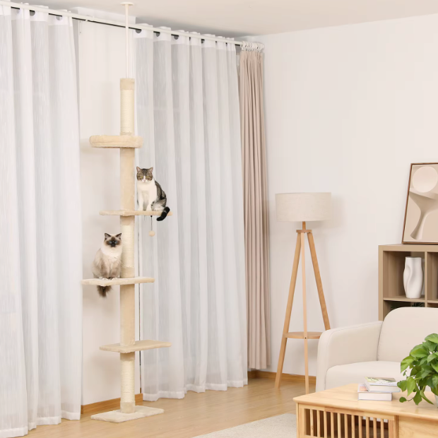 Arbre à chat réglable du sol au plafond avec poteaux en sisal
